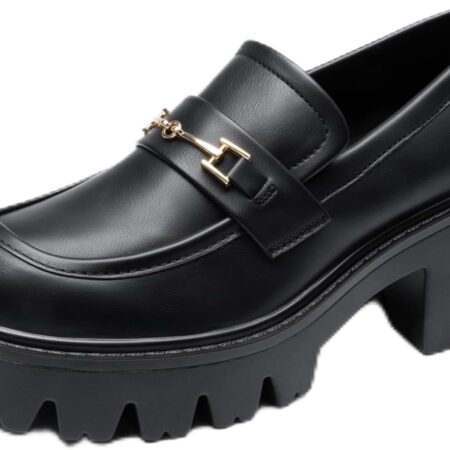 Women’s Platform Chunky Heel Loafers – Slip-On Lug Sole Casual Office Shoes