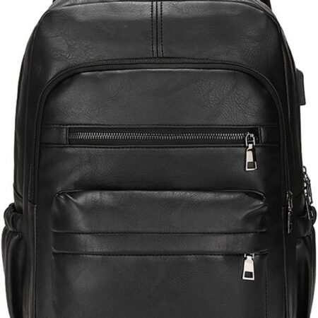 Slim PU Leather Laptop Backpack with Multi Pocket Design