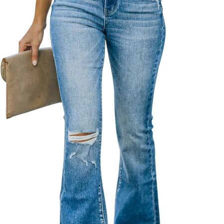 Women’s High Waisted Bell Bottom Wide Leg Stretch Denim Jeans