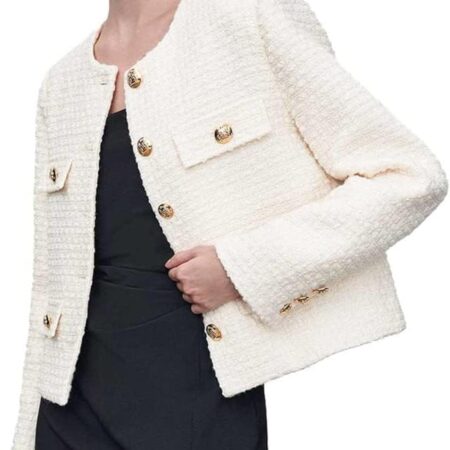 Women’s Cropped Tweed Blazer Long Sleeve Casual Work Jacket