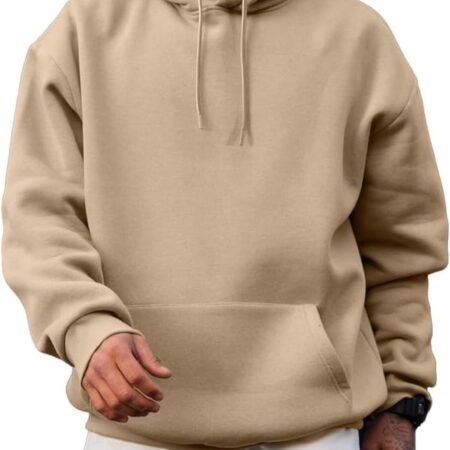 Men’s Casual Cotton Blend Hooded Pullover Sweatshirt with Drawstring