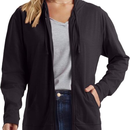 Women’s Slub Knit Zip Up Hoodie Lightweight Cotton Blend Sweatshirt