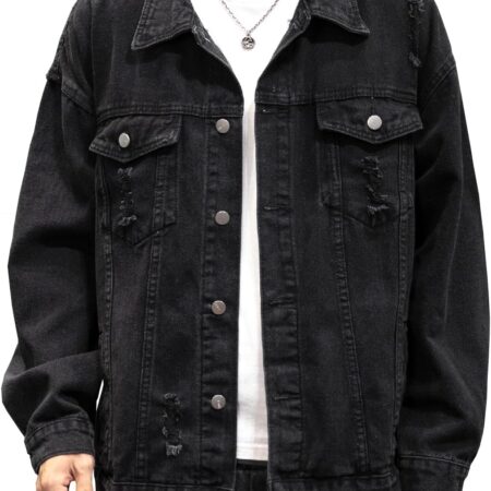 Men’s Distressed Denim Jacket Vintage Style Casual Coat