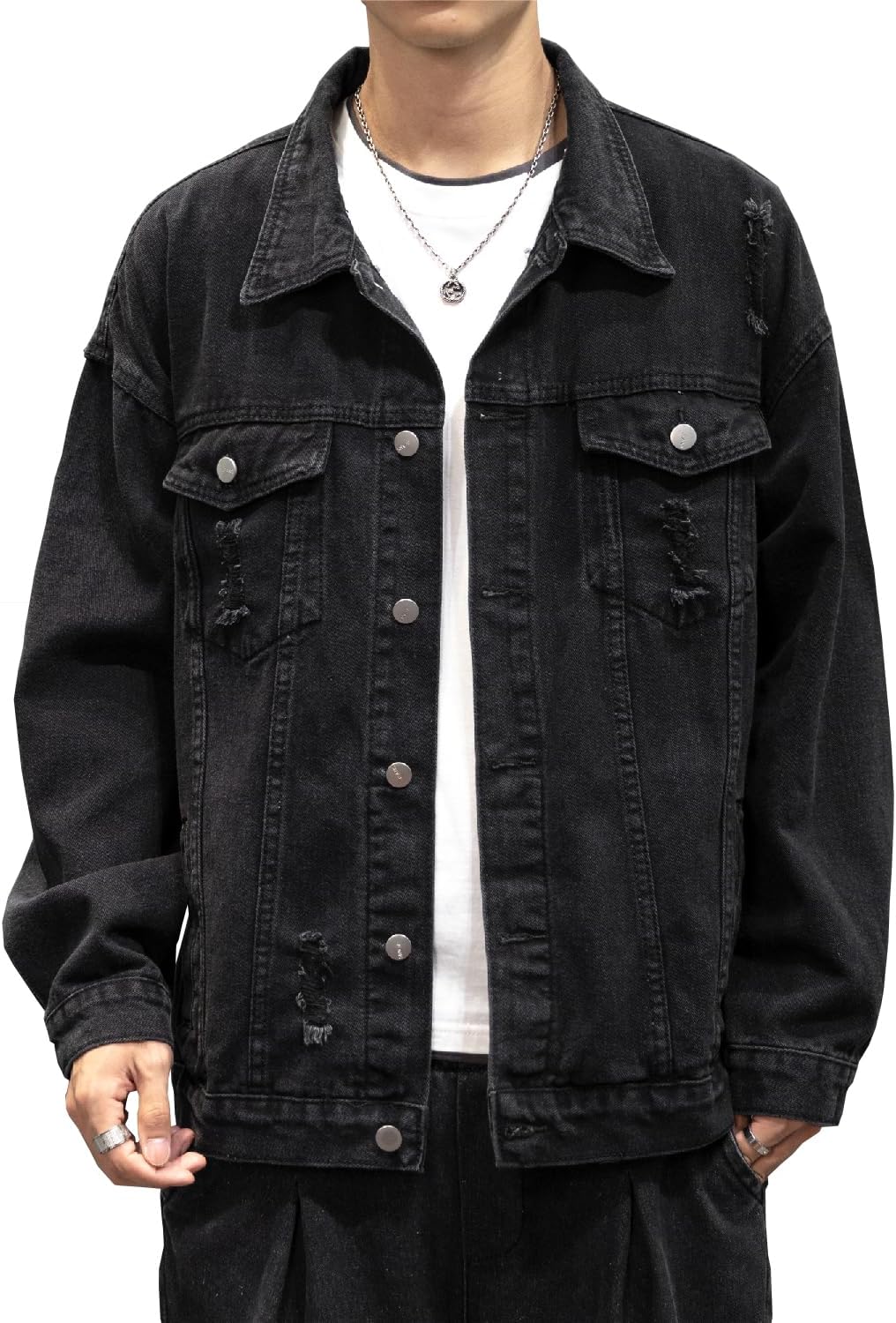 Men’s Distressed Denim Jacket Vintage Style Casual Coat