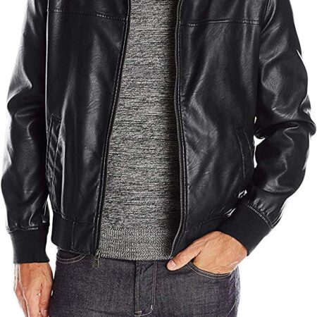 Men’s Faux Leather Bomber Jacket Casual Outerwear