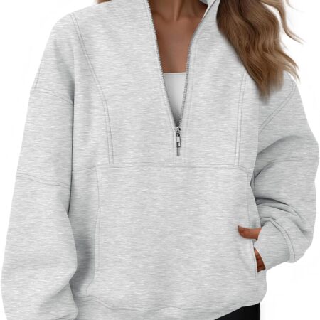 Women’s Oversized Quarter Zip Fleece Sweatshirt Mock Neck Pullover Jacket