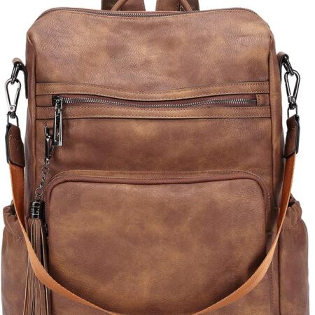PU Leather Laptop Travel Backpack for Hiking and Day Trips