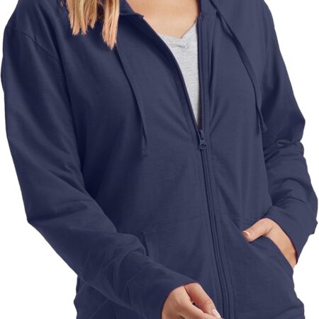 Women’s Slub Knit Full Zip Hooded Top Textured Cotton Casual Hoodie
