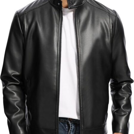 Men’s Lightweight Motorcycle Bomber Jacket with Stand Collar